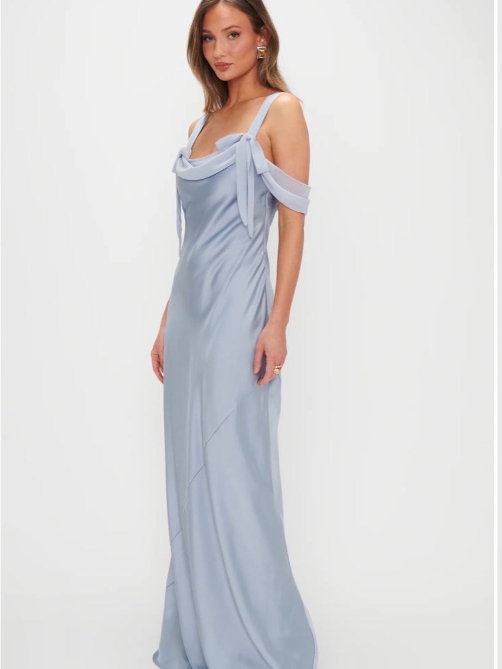 Show Me Your MuMu Satin Bella Maxi Dress in Steel Blue - Picture 4 of 12